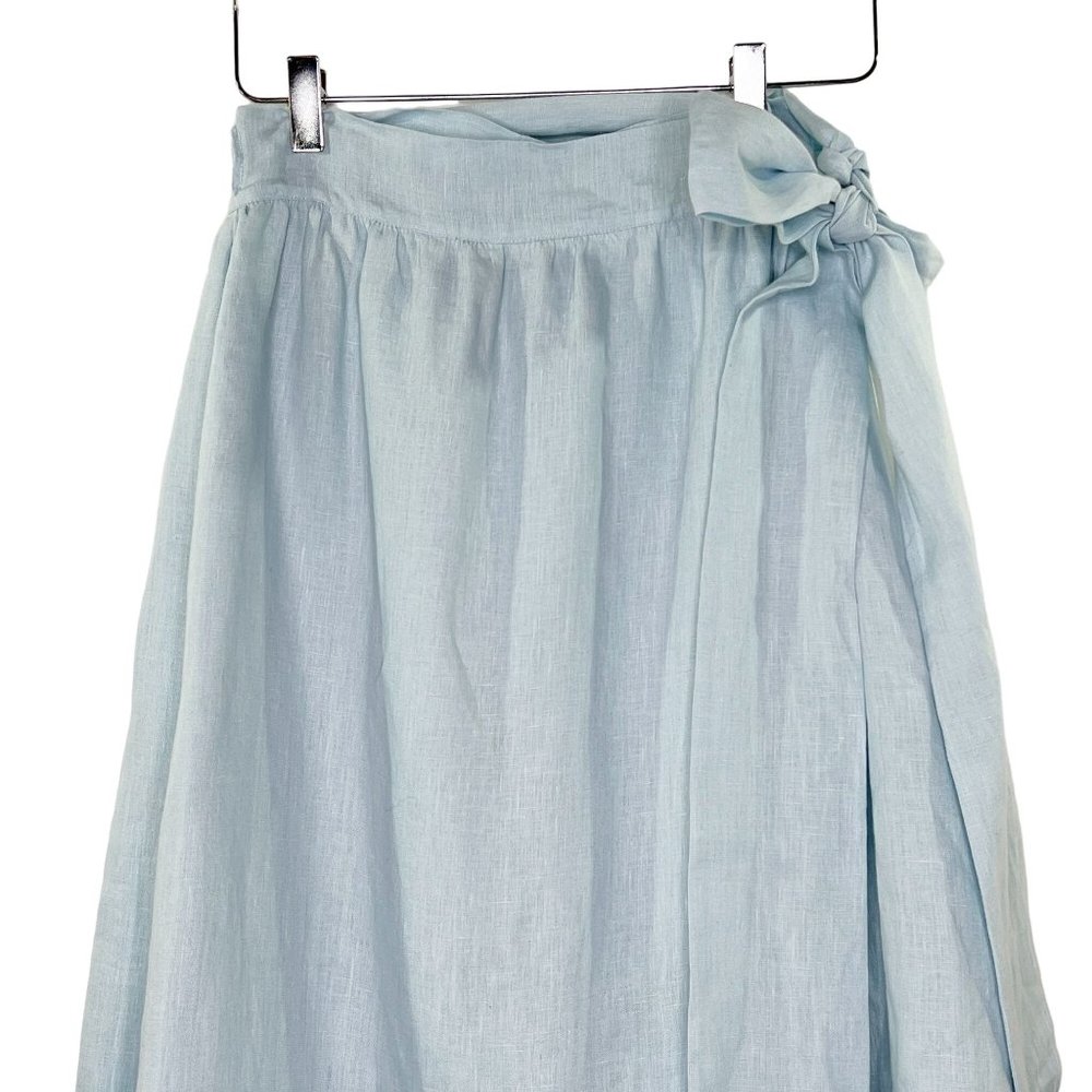 ANN MASHBURN Light Blue Midi Linen Wrap Skirt - Picture 3 of 8